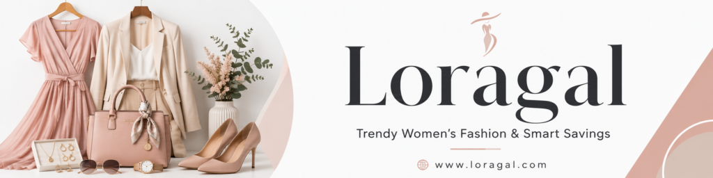 Loragal logo with women’s fashion items and the tagline “Trendy Women’s Fashion & Smart Savings”