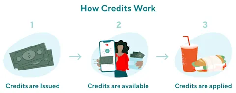 DoorDash credits are issued, available, and then applied to an eligible order